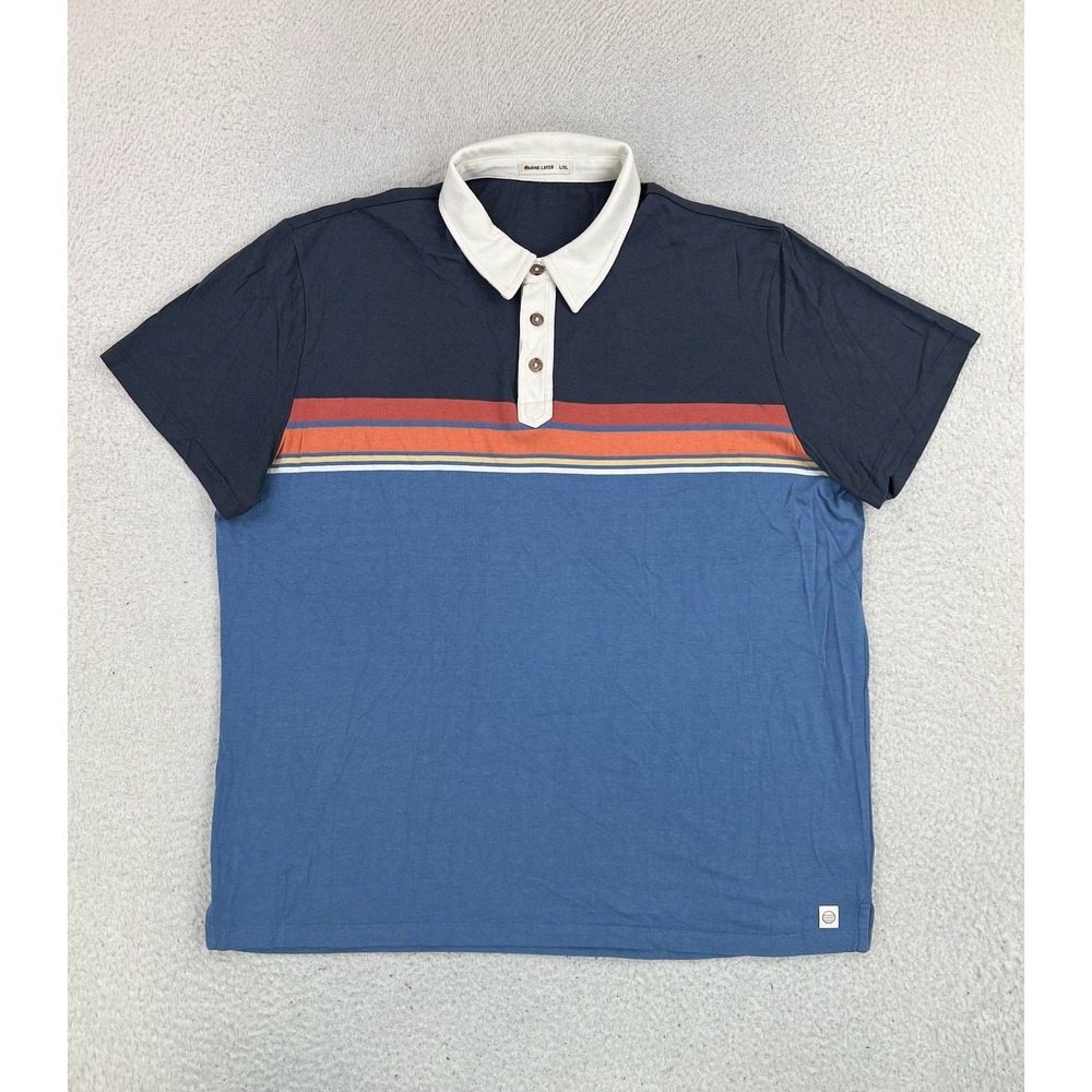 Marine Layer Polo Shirt Mens LARGER L/XL Blue Stripe Cotton Modal Jersey Knit